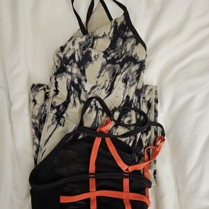 Lululemon Athletica Black Marble Workout Top With Orange And Black Sports Bra